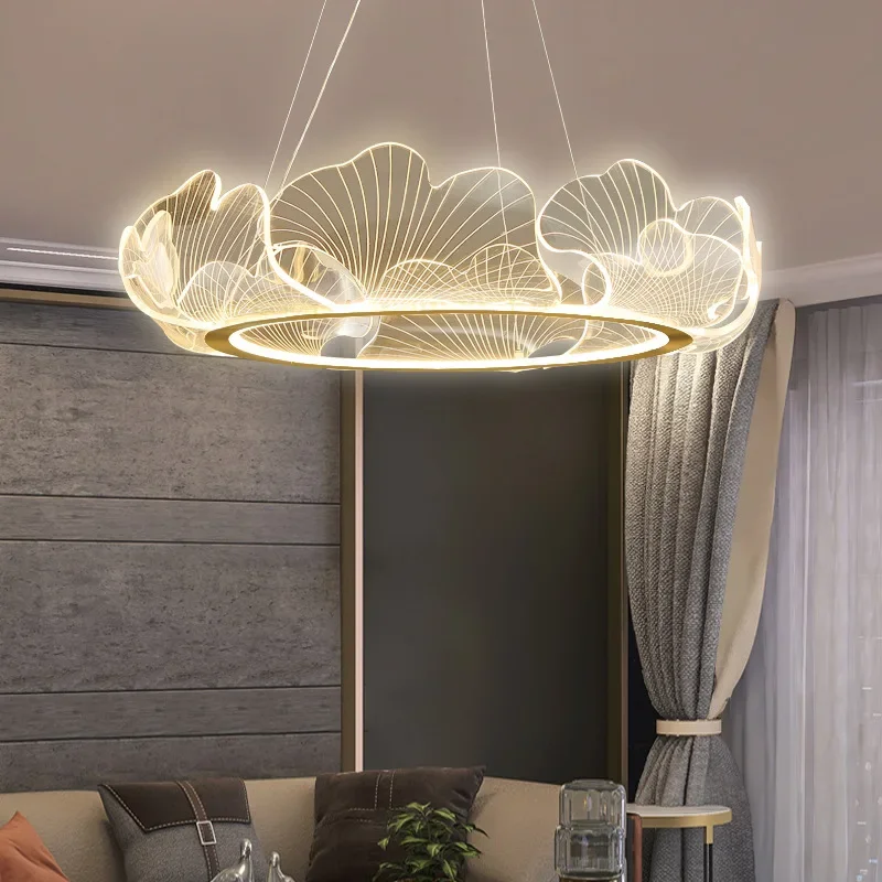 

Modern Acrylic Ginkgo Chandelier for Living Room Dining Room Remote Control Hanging Ceiling Chandelier Lamps Led Lighting Decor