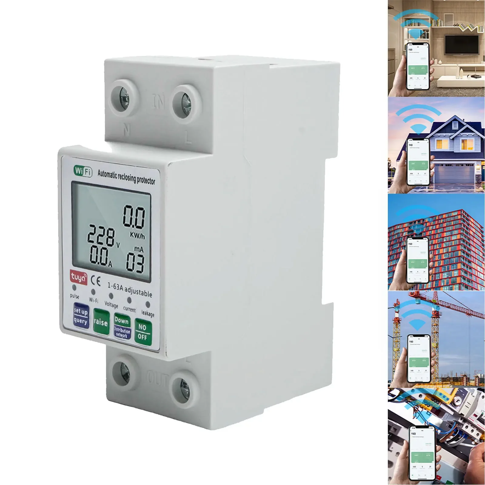 AC80-300V Breaker Leakage Protection Value 1-99mA Current Breaker Digital LCD Display High Accuracy Mobilephone APP Control