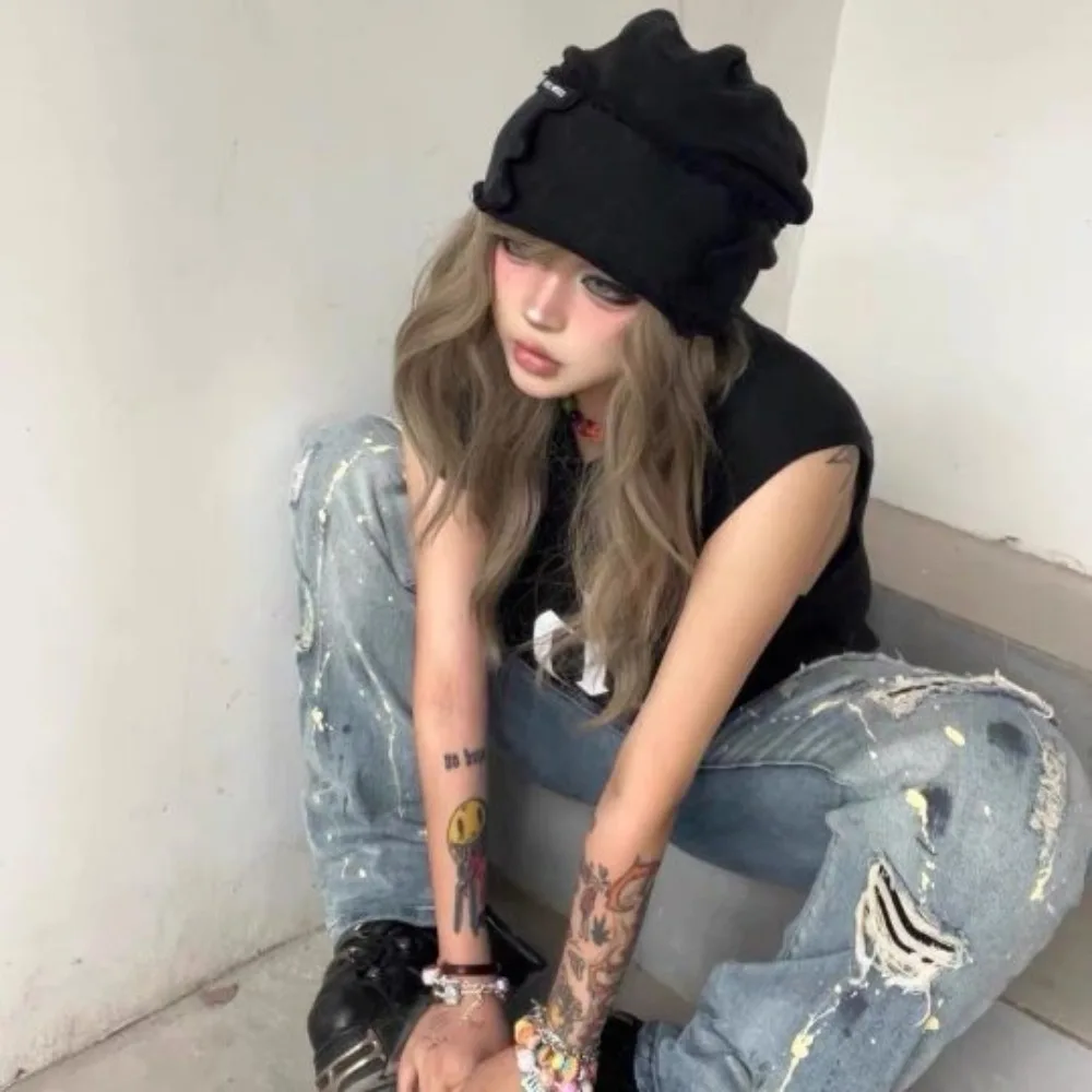 Casual Vintage Wasteland Pullover Cap Cotton Elastic Washed Beanie Cool Hip Hop Loose Beret Streetwear