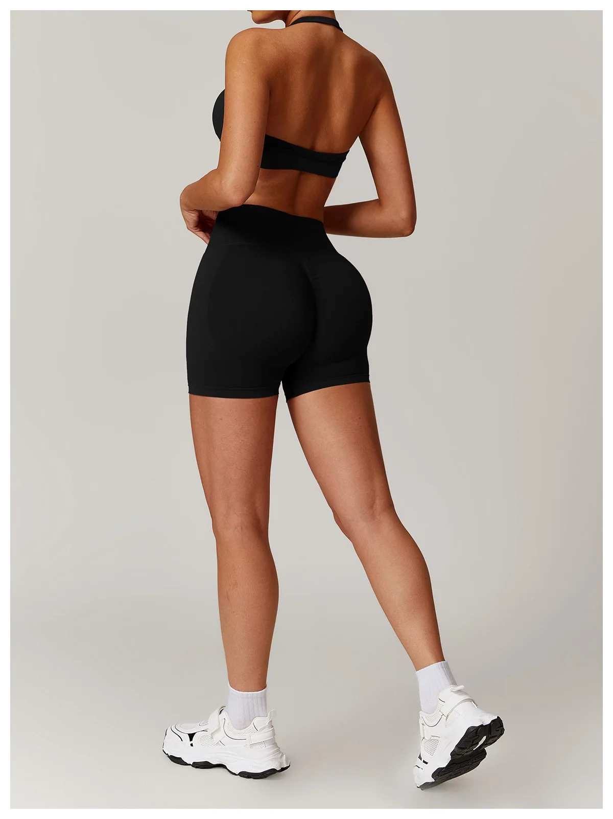 2pcs Seamless Halter Neck Yoga Suit Jacket for Women Sports Bras Shorts Beauty Back Top Running Fitness Pants Stretch Tight Set image 6