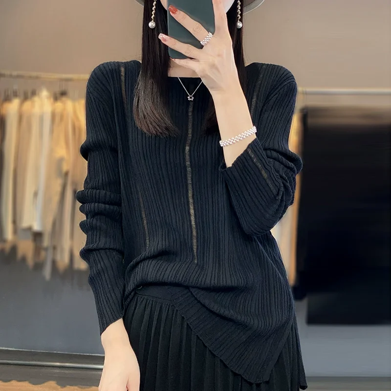 فضفاضة تناسب طويلة Sve جولة Ne محبوك قاعدة طبقة أعلى المرأة رقيقة لون نقي Faionable الحماية من الشمس التستر irt