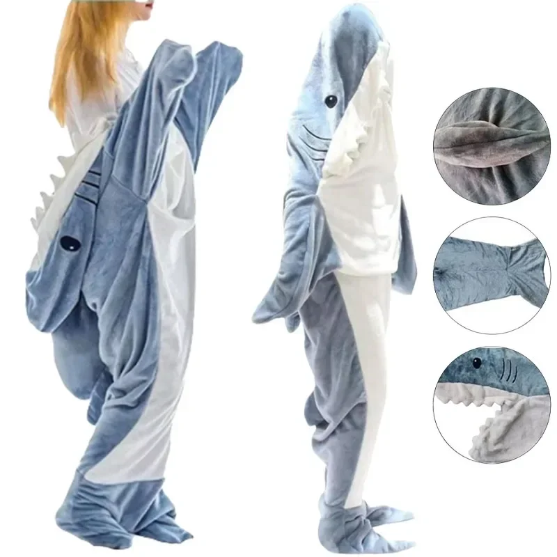 Cosplay Shark Onesies Costumes Suit Adult Pyjamas Cartoon Halloween Shark Blanket Sleeping Bag Pajamas Office Accessories