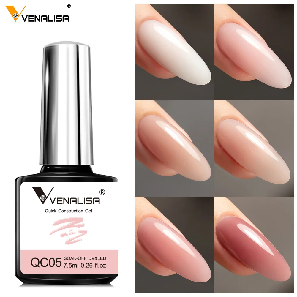 VENALISA 7,5 ml Schnellbau-Gel, halbtransparentes, geleefarbenes Nagelgel-Nagellack-Stärkungsgerät, Soak Off UV LED Nude Pink Gel