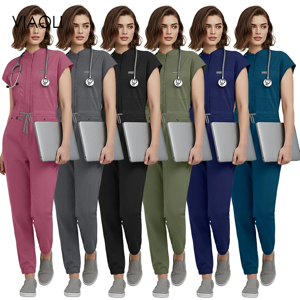 ชุดยูนิฟอร์มแพทย์แบบขายส่งสำหรับผู้หญิง ชุดจั๊มสูทสำหรับทันตแพทย์ ชุดแพทย์โรงพยาบาล ชุดแพทย์ดมยาสลบ ชุดยูนิฟอร์มเสริมสวย มีกระเป๋า
