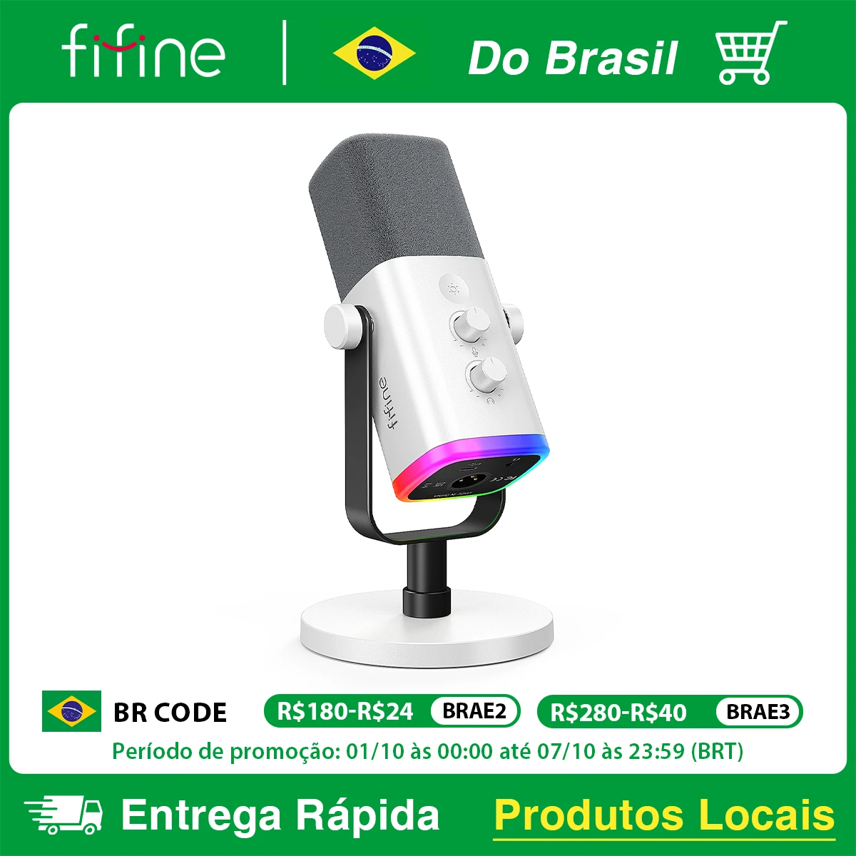 FIFINE XLR/USB Microfone Dinâmico com Conector para Fone de Ouvido/RGB/Mudo, MIC para Gravação de Streaming de Jogos PS4/PS5 Ampligame AM8W