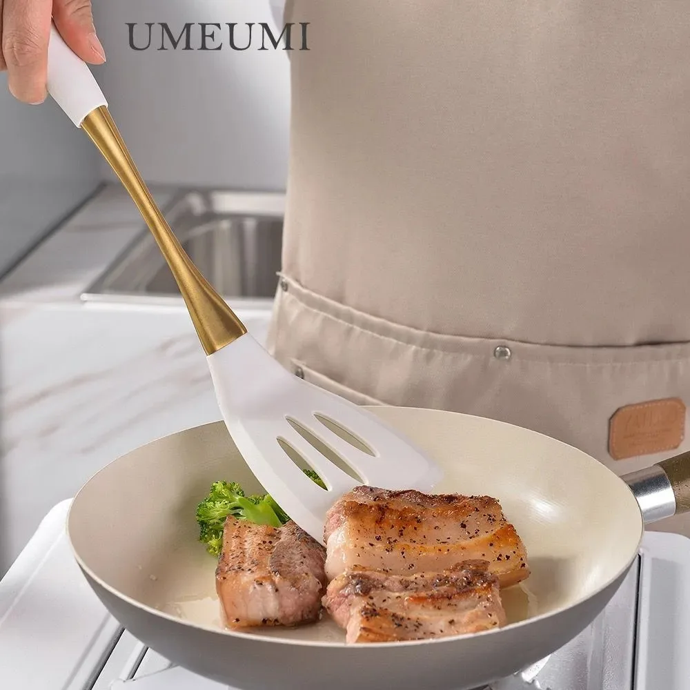 UMEUMI Cooking Spatula 8 Pcs Golden White Silicone kitchenware Utensils Cooking Set Soup Spoon Frying Pan Spatula Universal Tool