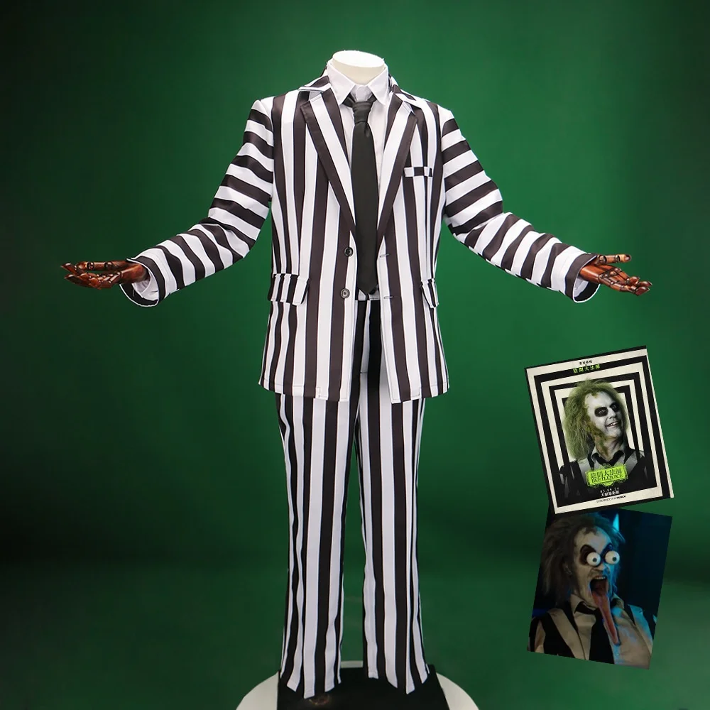 Halloween Cosplay Ghost Master Anzug Bla Weiße Streifen Herrenkostüm Par Bühnenaufführung Traditionelle chinesische ethnische Kleidung