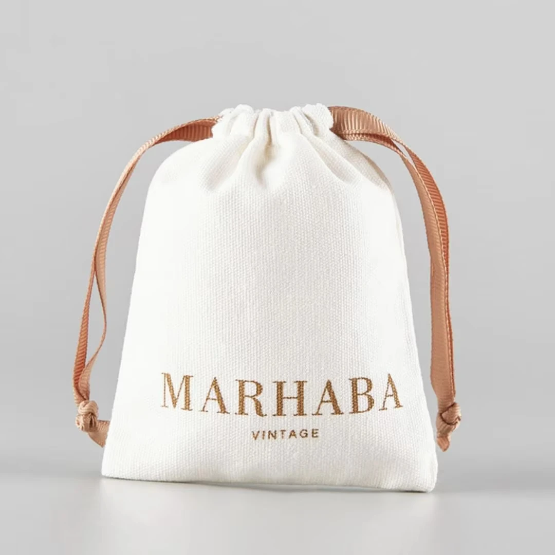 Custom Jewelry Bag Cotton Canvas Pouch Small Cotton Drawstring Bag With Logo For Gift Packaging