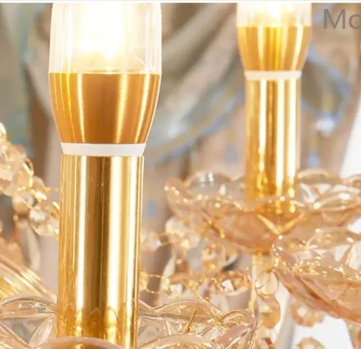 

European Amber Crystal Chandelier Luxury Decoration Champagne Gold Pandant Lamp Ceiling Lighting Living Room Banquet Room Decor