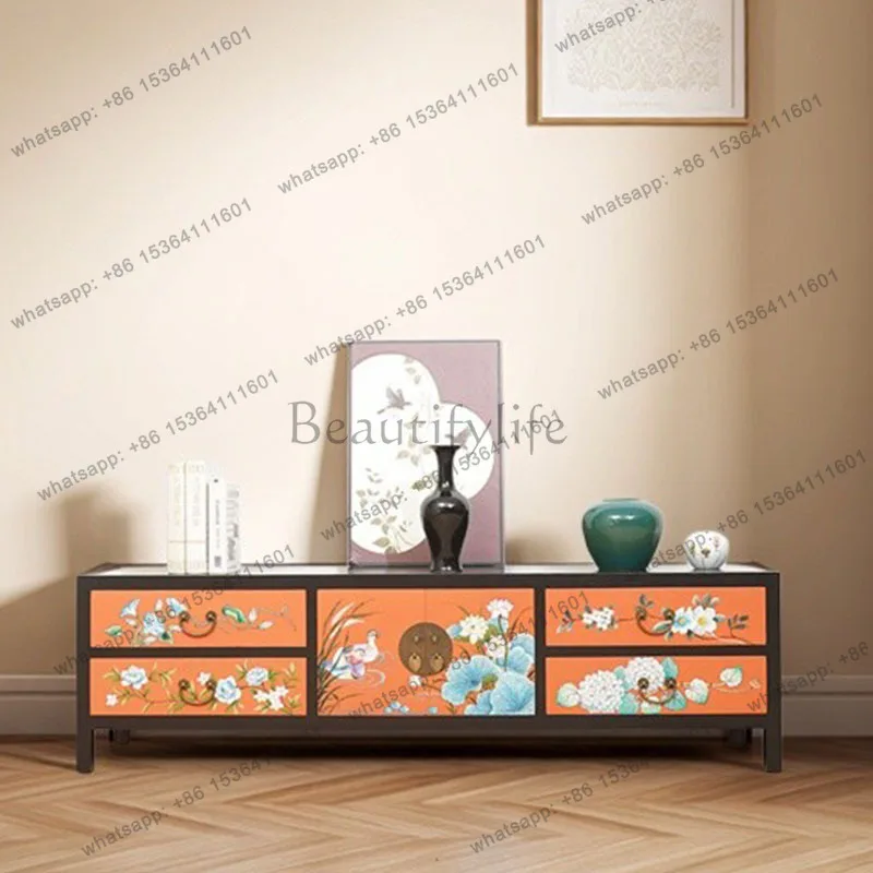New Chinese-style entrance cabinet modern imitation classical solid wood living room file cabinet painted decoration