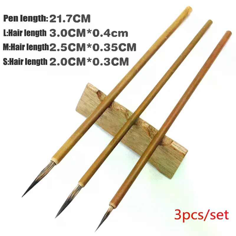 3pcs/set Hair Brush Weasel Pen Hook Line Paint Brush Chinese Calligraphy Brush brush pen