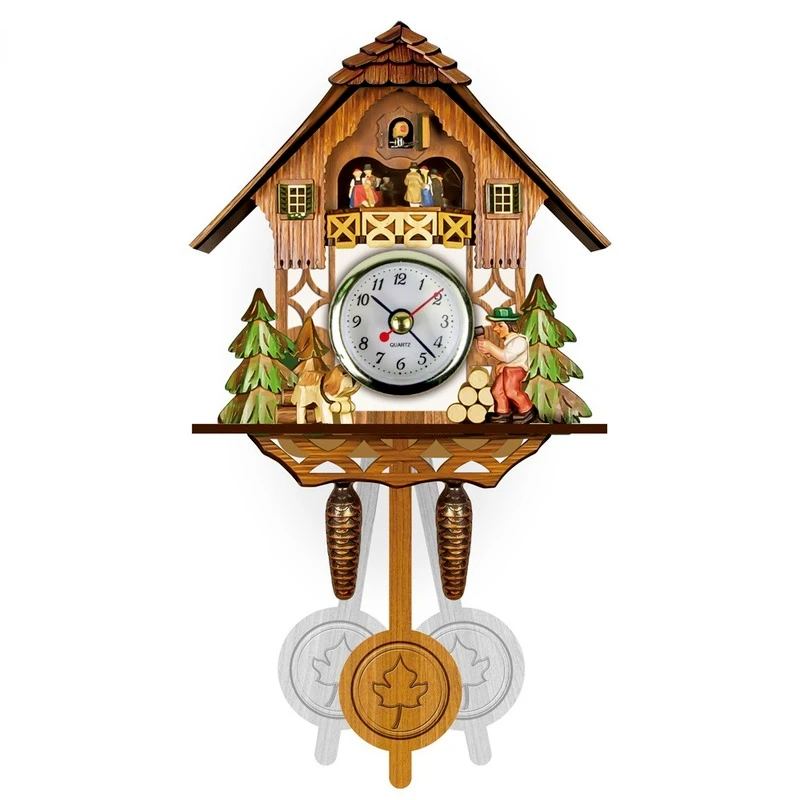 Vintage Wood Cuckoo Wall Clock with Bird Design Living Room Home Decor Clocks Hanging Pendulum Craft Art Gift