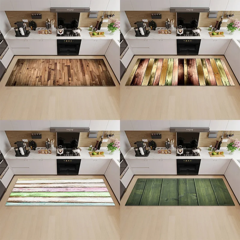 Wood Plank Stripe Color Pattern Home Kitchen Floor Mat Door Front Decoration Floor Mat