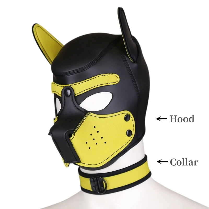 Erotic Puppy Cosplay Costumes with Rubber Full Face Separable Nose Human Shaped Dog Hood Masks for Fetish BDSM Bondage Sex Toys