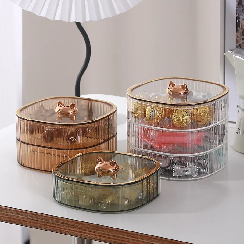Double-layer Fruit Box with Cover Dried Fruit Plate Melon Seed Plate Divided Dry Fruit Box Nut box Snack Compartment Storage Box