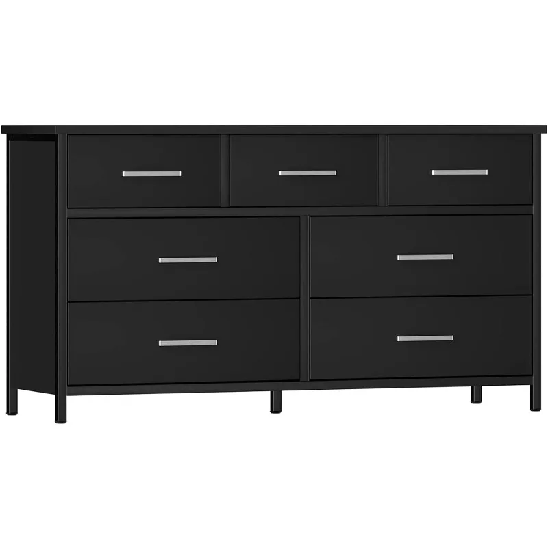 

7 Drawer Dresser for Bedroom, Industrial Wood Storage Organizer with Sturdy Steel Frame, Wood Dressers & Chests of Drawers