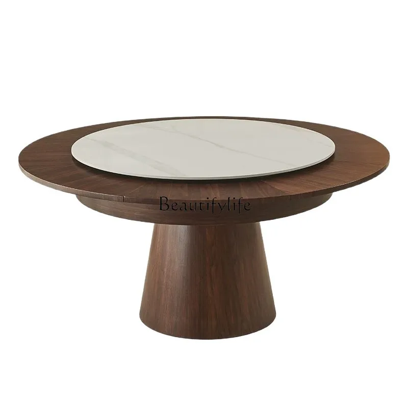

Slate Rotating Retractable Round Dining Table Variable Size Multifunctional Round Dining Table Walnut