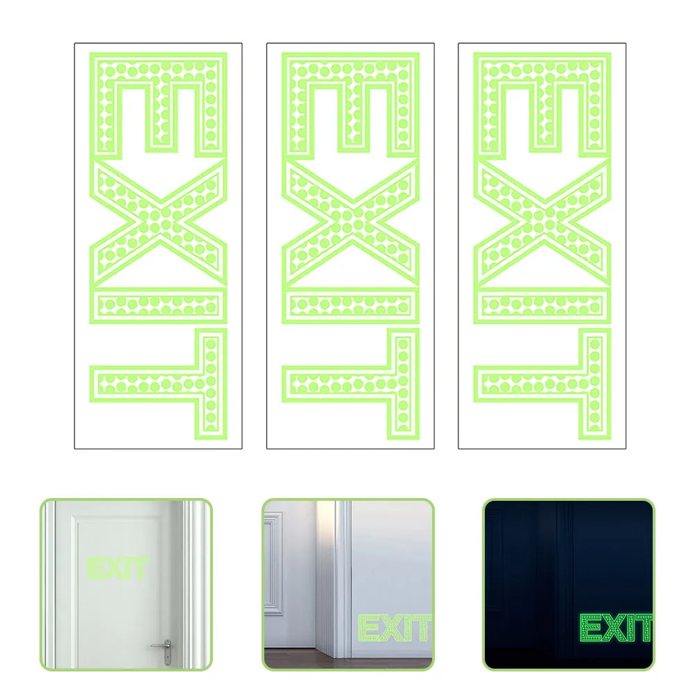 

3Pcs Exit Signs Night Luminous Glow in The Dark Photoluminescent Decals Emergency Exit Wall Stickers for Smooth Walls Glass