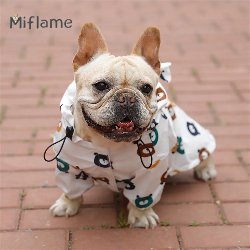 Miflame Cute Puppies Waterproof Raincoat French Bulldog Schnauzer Bear Print Pet Clothes Summer Thin Dog Coat Small Dog Raincoat