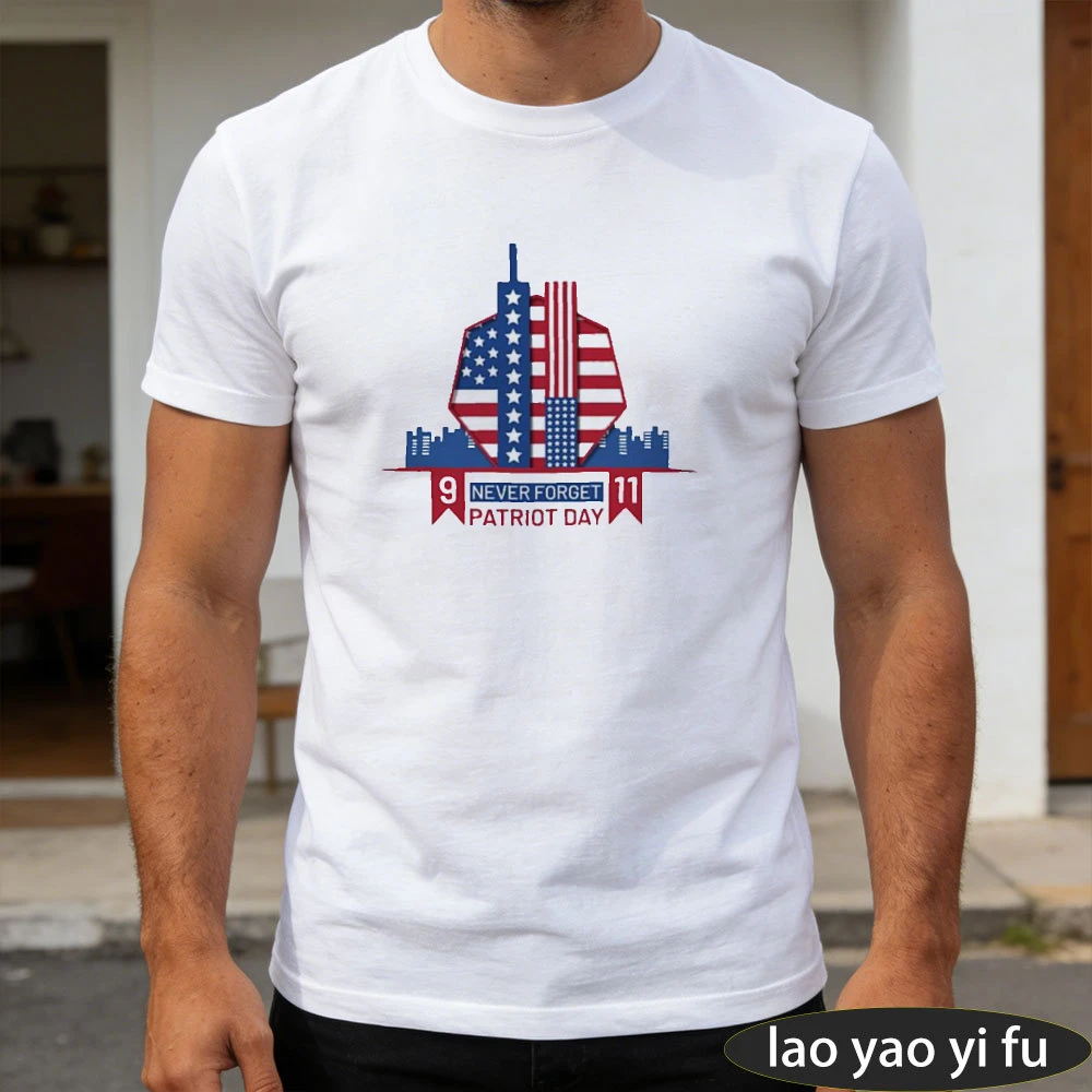 Camiseta de algodón para hombre con estampado gráfico de la bandera de las Torres Gemelas del 11 de septiembre, 9 Never Forget 11 Patriot Day, ropa de verano de manga corta para hombre