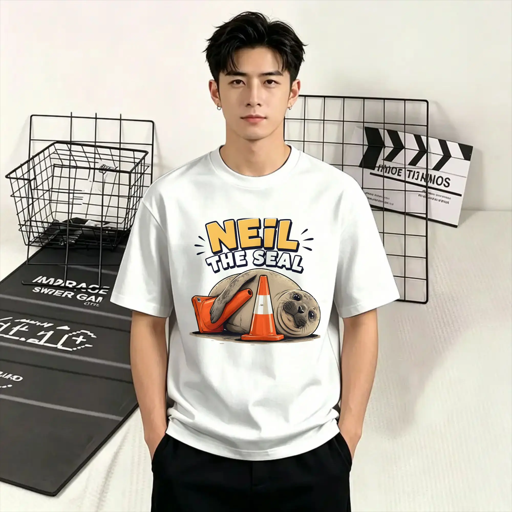 Neil the Seal  T-Shirt Summer  Harajuku T-Shirts Mens 100% Cotton O-Neck Plus Size Tees Short Sleeve Funny Tshirt