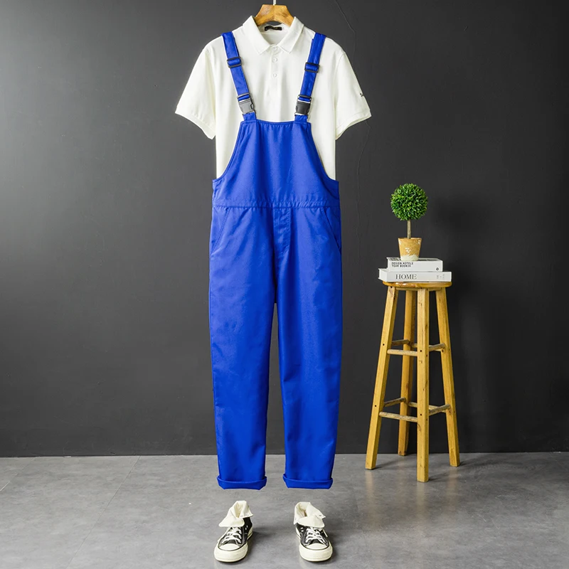 Spring Overall Men's Bib Jumpsuit Cotton Blue Yellow Straight Loose Casual Strap Pants Clothing Hip Hop Coverall Cargo Trousers