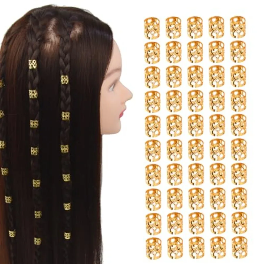 

50 Pcs Dreadlocks Beads Hair Braid Rings Metal Cuffs Aluminum Dread Locks for Women Hair Clips Accessories