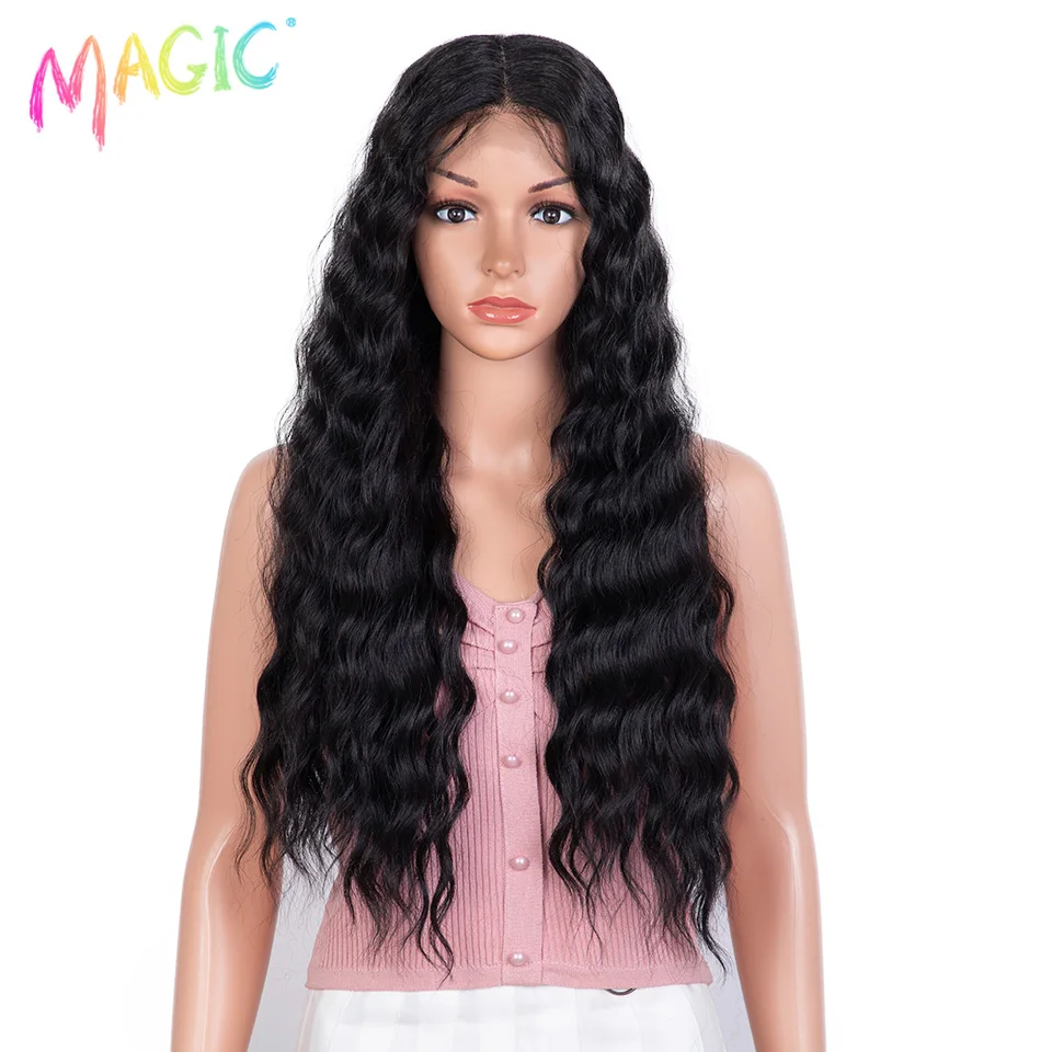 

Magic Synthetic Lace Front Wig Ombre Blond For Black Women Supper Deep Natural Wave Hair Heat Resistant Fiber Hair Cosplay