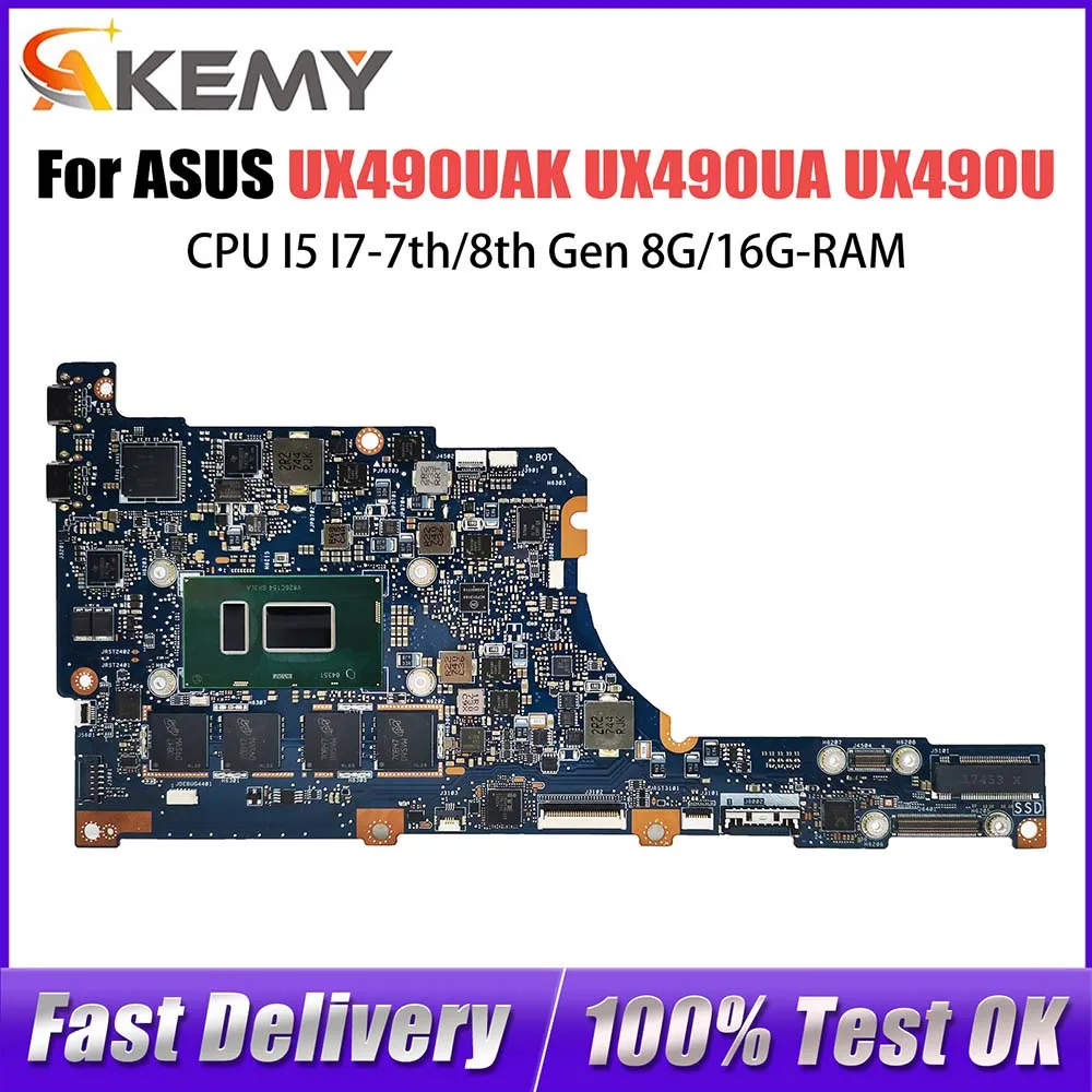 

UX490U Mainboard For ASUS Zenbook UX490UAK UX490 UX490UA UX490UAR UX3490UA Laptop Motherboard CPU I5 I7-7th/8th Gen 8G/16G-RAM