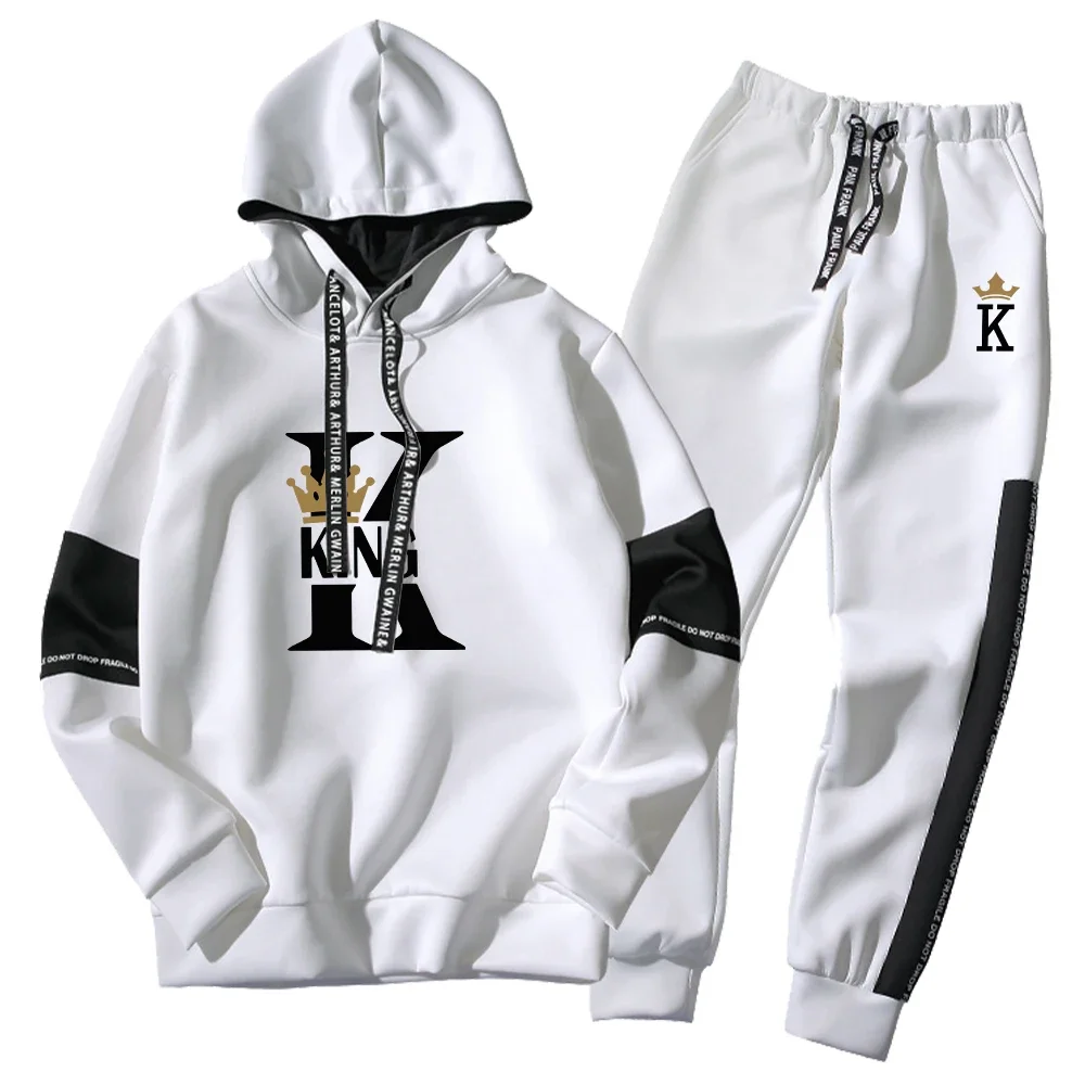 Couple KING QUEEN Print Sportswear Sweatshirt Sweatpants Set Fashion Casual Sports Men Tracksuit Women Man Hoodie Suit Clothing