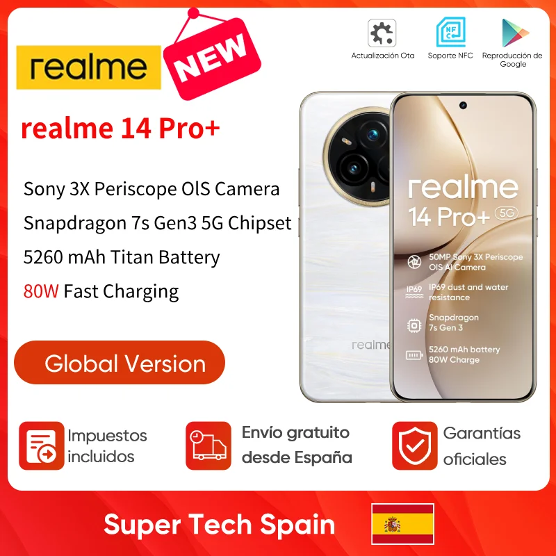 Version globale realme 14 Pro+ 5G Smartphone Sony 3X Periscope OIS Caméra Snapdragon7s Gen 3 80W SUPERVOOC Charge IP69 Version globale realme 14 Pro+ 5G Smartphone Sony 3X Periscope OIS Caméra Snapdragon7s Gen 3 80W SUPERVOOC Charge IP69