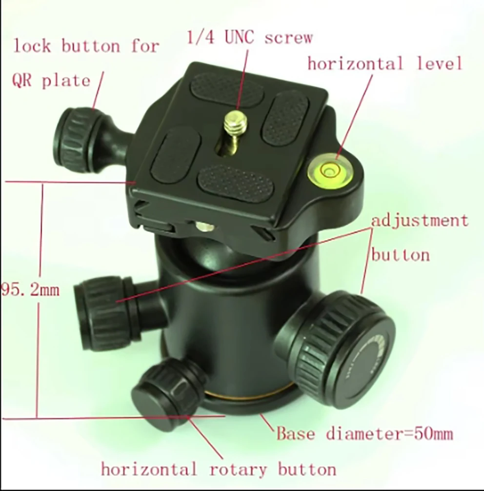 Aluminium Duty Photography Camera Tripod Ball Head 360 Degree Fluid Rotation tripod camera, 1/4