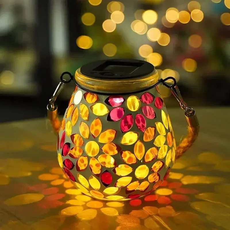 

Mosaic Waterproof Solar Night Lanterns Outdoor Hanging Waterproof Mosaic Solar Night Light Solar Mosaic Stained Glass Chandelier