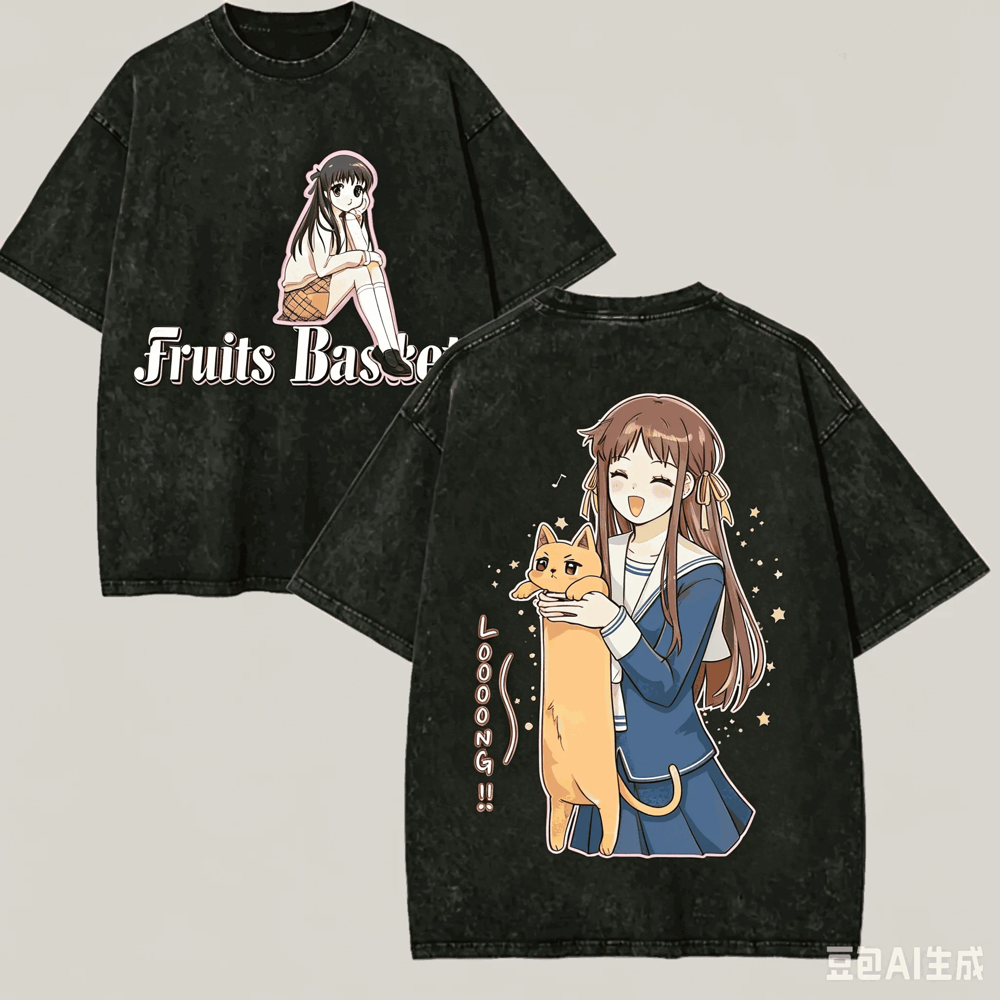 Fruits Basket Washed T-shirt Anime Lover Harajuku New Model Unisex Oversized Vintage Loose Streetwear Short high quality Couples