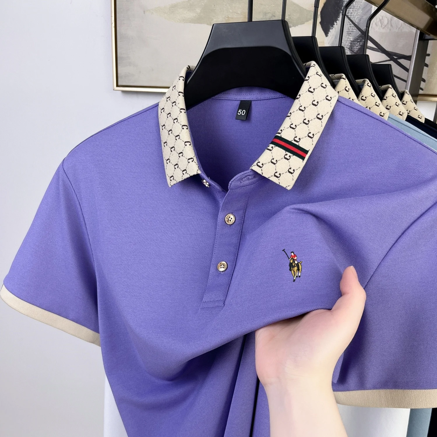 

High end pony embroidered short sleeve polo shirt fashion designer brand T-shirt comfort breathable business casual men's wear