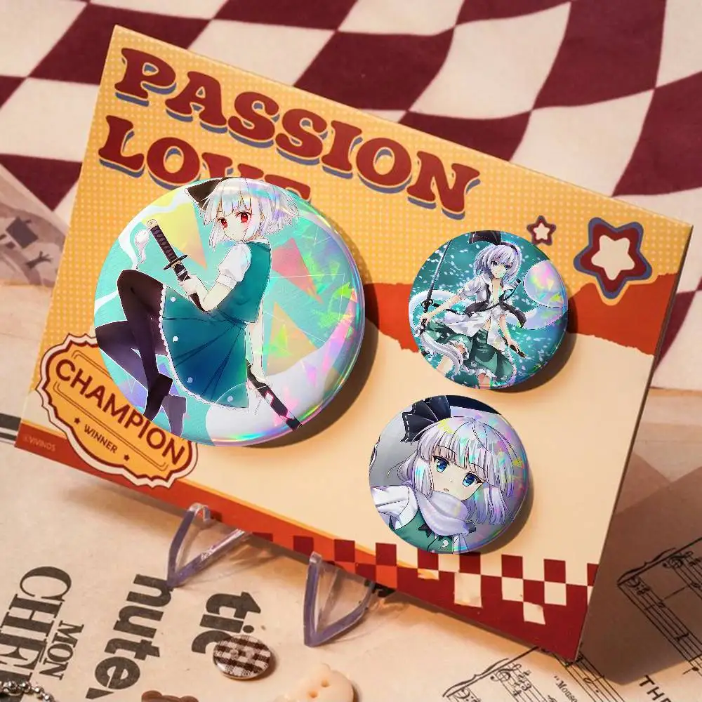 Anime Youmu Konpaku For Badge Personalized Custom Laser Reflective Badge Hologram Metal Enamel Pin Brooch Souvenir Gift