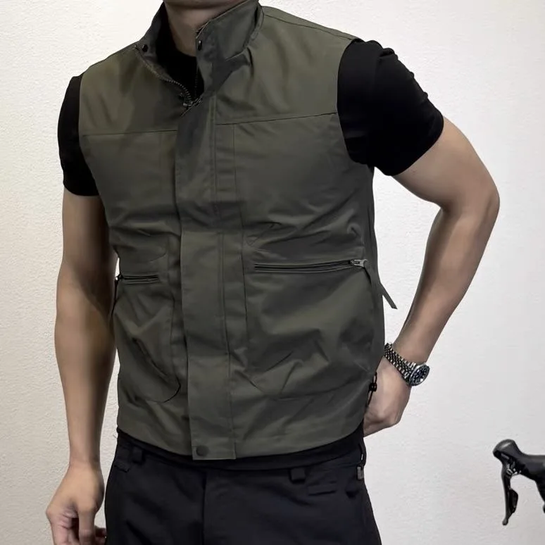 

Spring Summer New Trendy Stand Collar Workwear Multi ket Vest Men Outdoor Tee Proof oulder Pad Svel Jaet