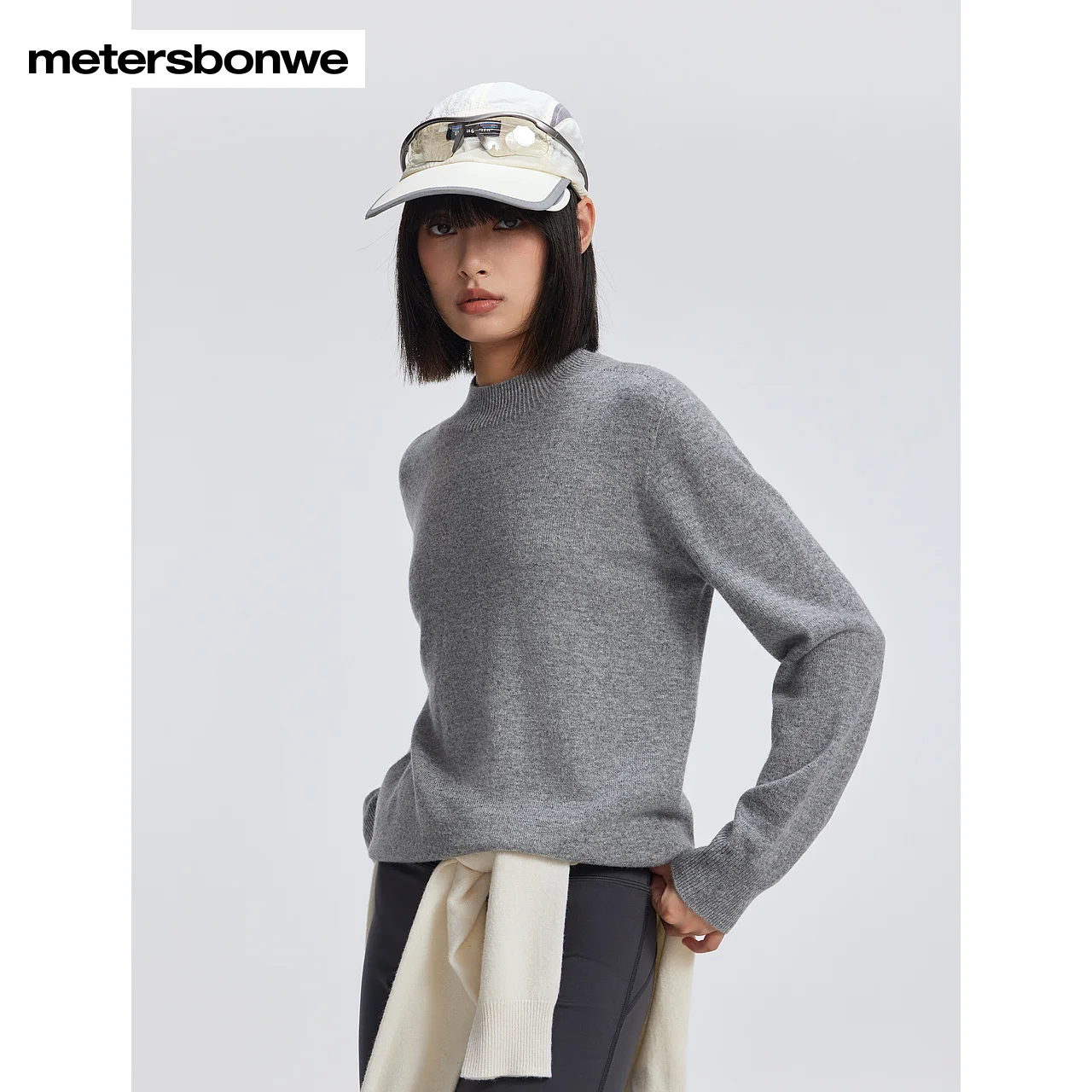 Metersbonwe-Suéter feminino 100% lã com gola redonda, pulôver macio de manga comprida, cor sólida, roupa quente para inverno