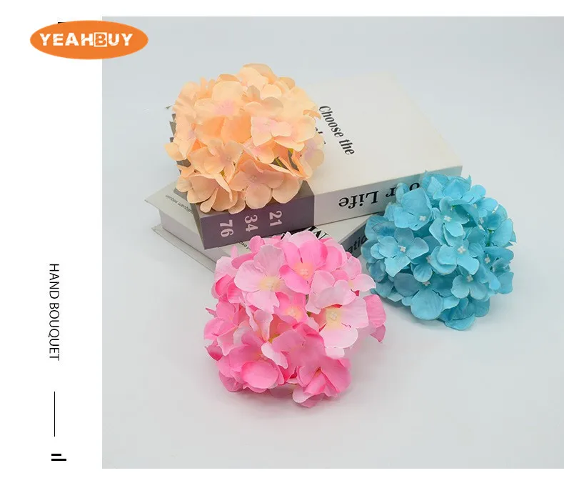 50 Stück 14 cm 16-farbige künstliche Hortensienblütenköpfe aus Seide für DIY Hochzeitswandsträuße, Party, Markt, Garten, Blumendekoration – Detail 10