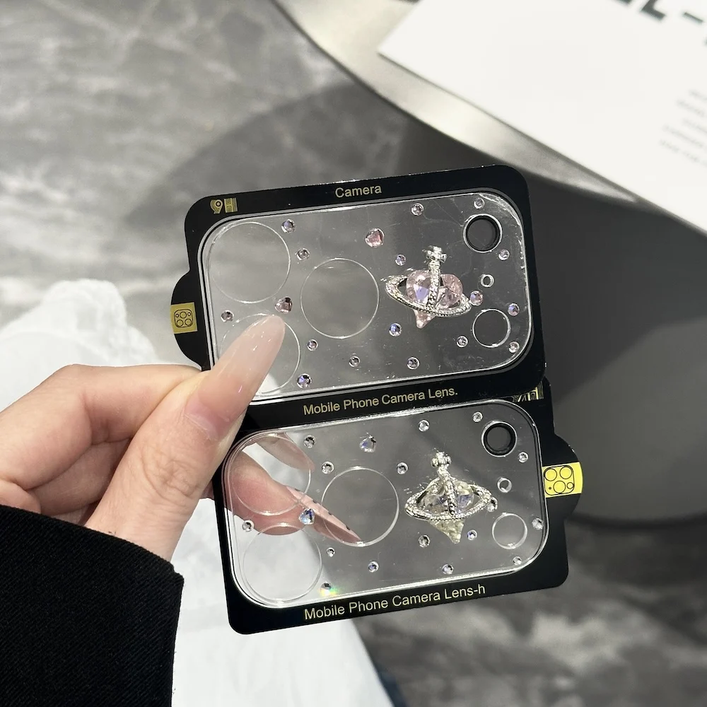 

Bling Bling Rhinestone Planet Camera Lens Protector for iPhone 17 Pro Max Luxury Glitter Diamond Tempered Glass Len Cover 17 Pro