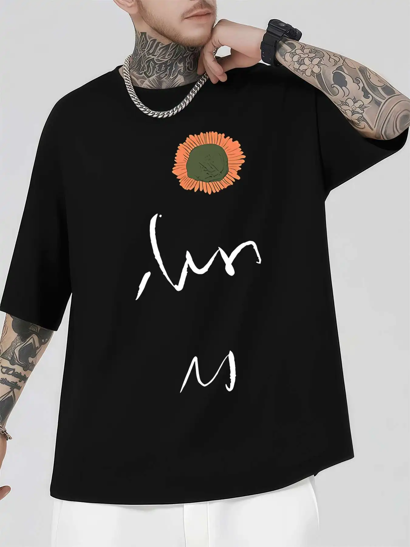 

Черная мужская футболка Sunflower Script, 220 г/м2, новая летняя повседневная футболка с круглым вырезом из чистого хлопка с короткими рукавами