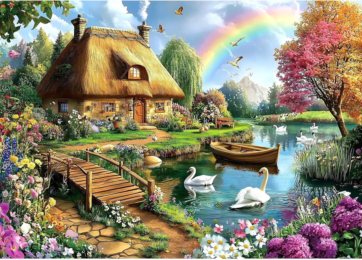 

Cottage Lake Various-sized Wooden Jigsaw Puzzles , No Dust, Home Decor Birthday Party Gift Toy for Men Women Elders Seniors