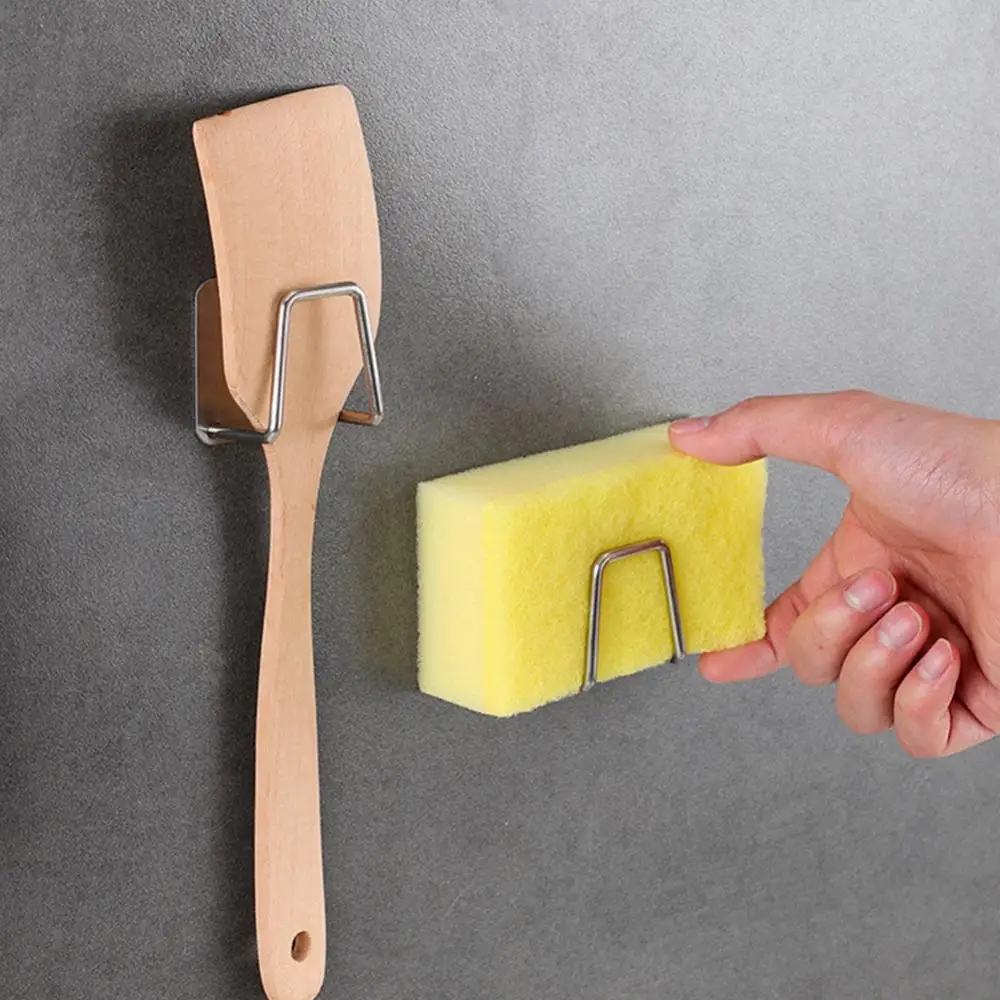 Sponges Holder Kitchen Sink Drain Drying Stainless Steel Rack Self Adhesive Sink Kitchen Hook Hanger Accessor Storage Organizer