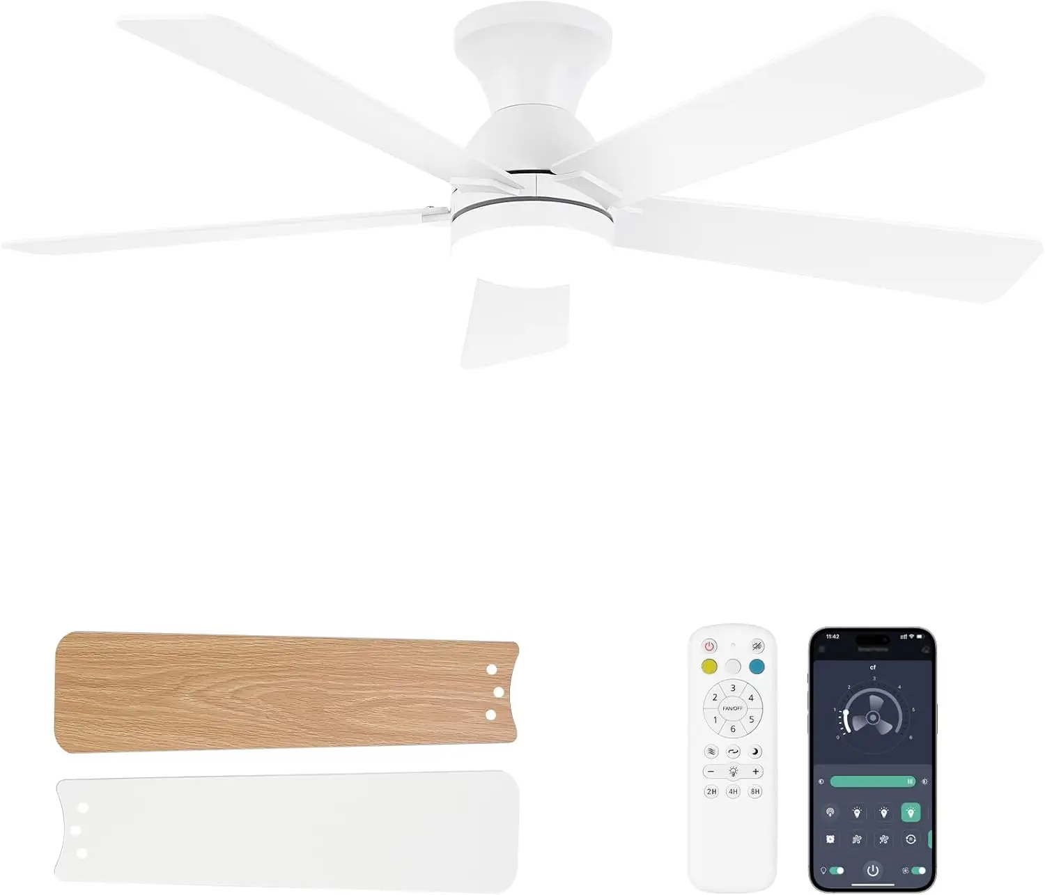 

Ceiling Fans with Lights and Remote, 48 Inch Ceiling Fan with Light, Low Profile, Reversible, Dimmable LED, Flush Mount