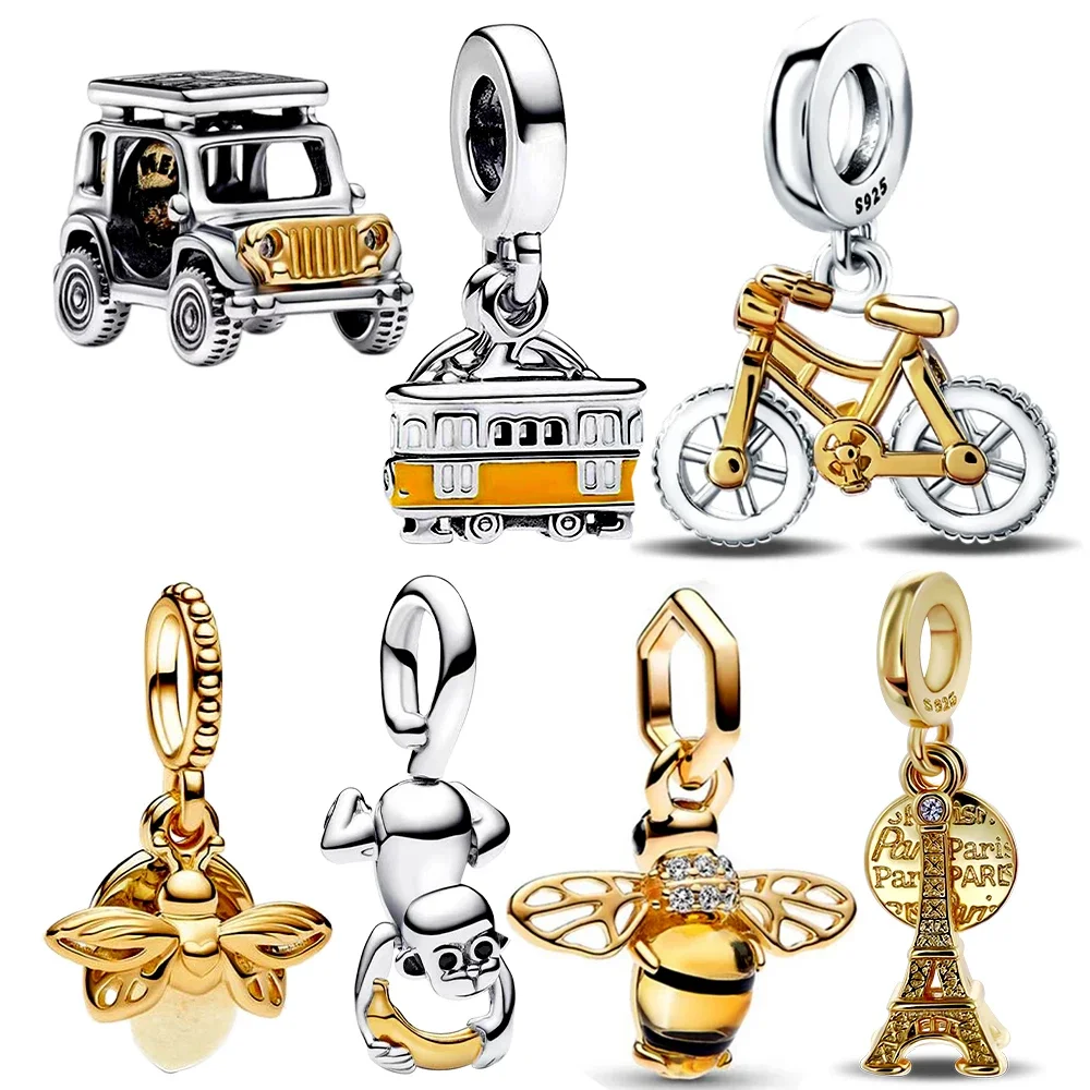 

New Sterling Silver 925 Gold Bus Bus Charm Fit Original Bracelet Diy Charm Women's Fine Jewelry Gift