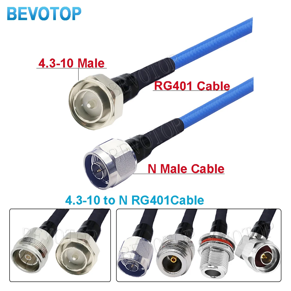 RG401 50-5 Coaxial Cable N-Type Male to 4.3-10 Male Plug High Frequency Low Loss RF Test Jumper Pigtail for Electronics