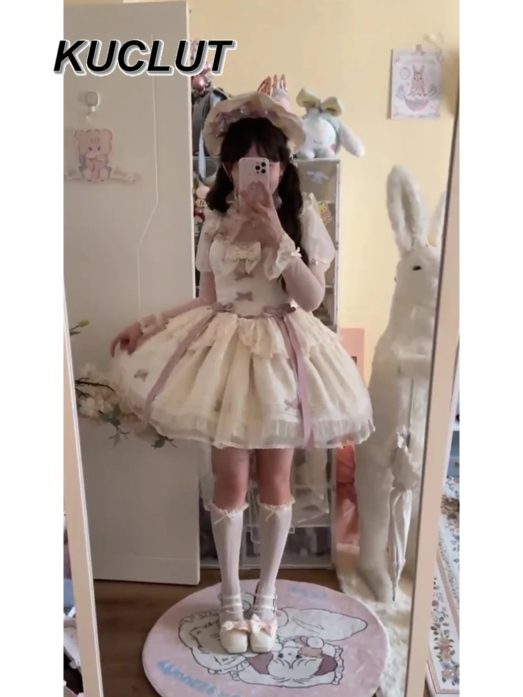 여성을위한 달콤하고 귀여운 짧은 드레스 Jsk 생일 푹신한 공주 드레스 후행 로리타 스타일 2025 새로운 봄 여름