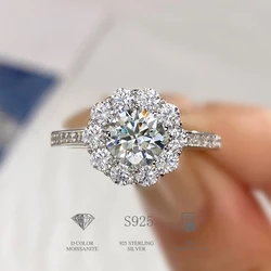 DW Shiny 1CT Moissanite Diamond Gemstone Sun Flower Halo Rings for Women 925 Sterling Silver Engagement Fashion Fine Jewelry