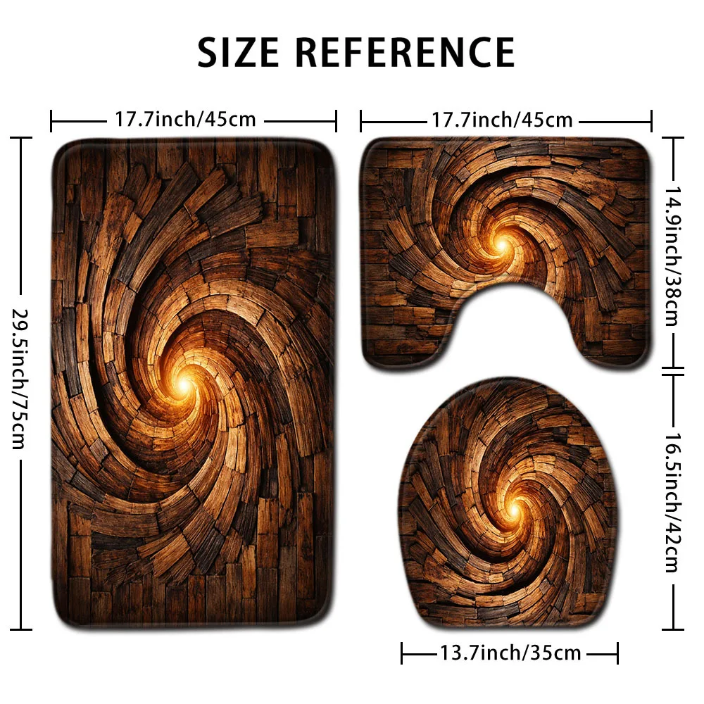 

Rustic Wood Grain Bathroom Mat Set, Waterproof Bath Rug Trio for Home Decor Accessories