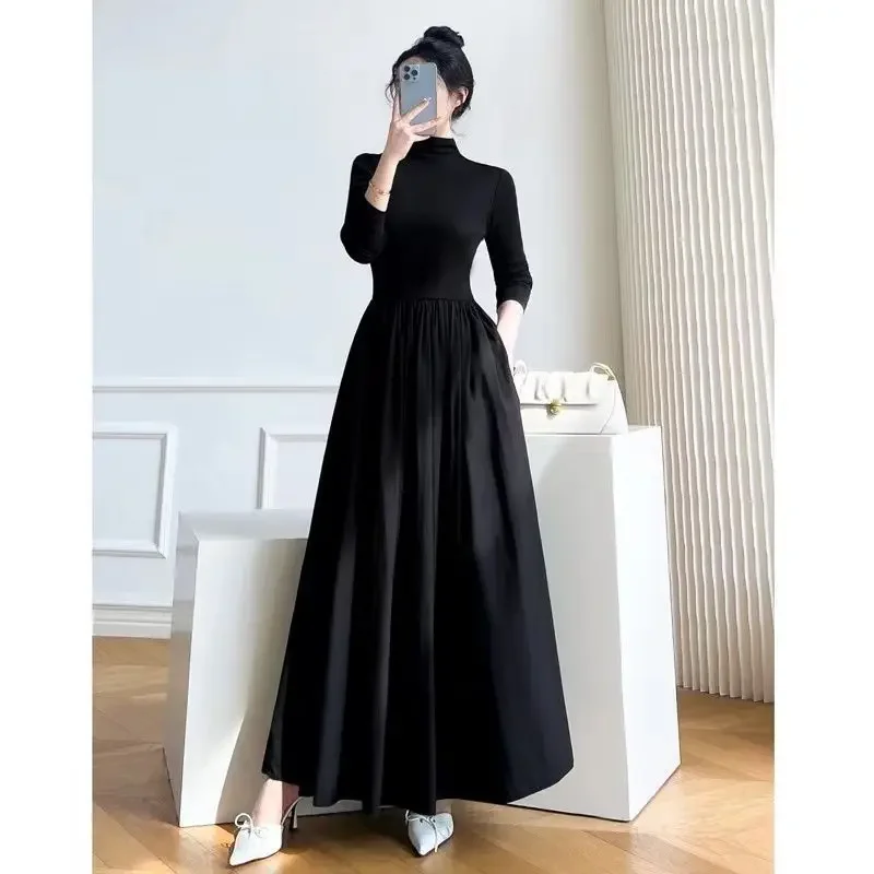 2024 New Slim Long Sleeve Elegant Dress Autumn Winter Thin Casual Temperament Pullovers Women\'s Clothing Office Lady Simplicity